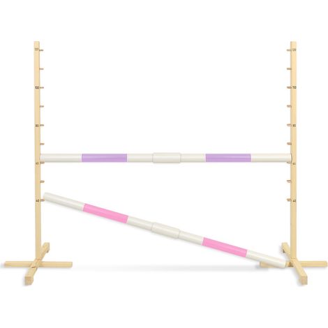 Obstacle de saut pour cheval de bois 160 cm, hauteur 120 cm, deux barres - violet clair et rose clair (1/5)