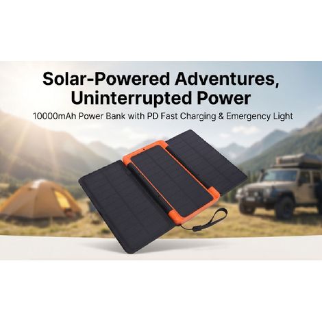 Chargeur Solaire 10000mAh Extérieur USB C Banque D'alimentation Portable avec 3 Panneaux PD Charge Rapide Batterie Externe pour Smartphones Tablettes Noir Orange (1/5)