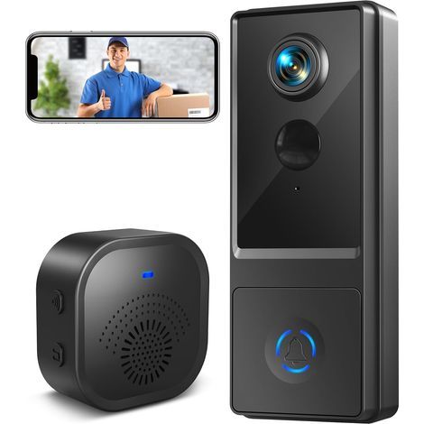 Sonnette sans Fil avec Caméra, 1080P HD Visiophone sans Fil Exterieur Etanche 2.4G WiFi Sonnette sans Fil avec Carillon Détection Mouvement PIR, Vision Nocturne Audio Bidirectionnel, Support Alexa (1/5)