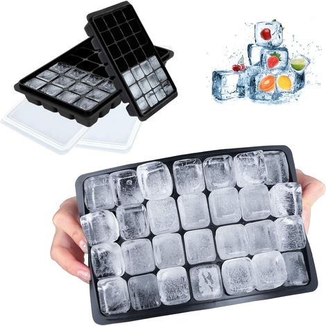 Bac à Glaçons, 2 PCS pour Glaçons en Silicone avec Couvercles Anti-éclaboussures,Flexibles, Faciles à Extraire des Glaçons, Convient pour Les Cocktails, Le Whisky (Noir) (1/5)