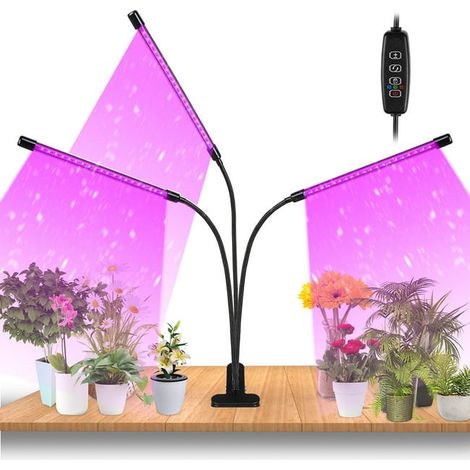 Lampe de culture LED pour plantes avec minuteur – 10 niveaux de luminosité – Flexible à 360° – Lampe horticole USB à spectre complet pour semis et étagères de culture( 3 têtes 30 W ) (1/5)