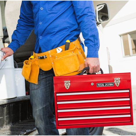 Cassetta degli attrezzi in metallo con 4 cassetti, 51,5 cm, rossa, con serratura, OKWISH (1/5)