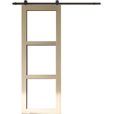 Porta scorrevole in legno Ayous Vetro trasparente H204 x L83 + Guida a rulli