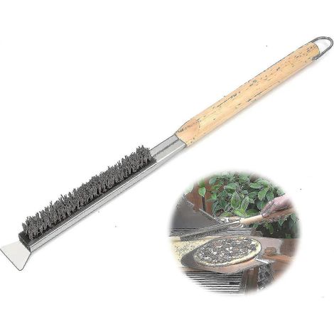 Brosse de nettoyage pour four à pizza avec grattoir, manche en bois, kit d'accessoires de cuisine portable pour barbecue (1/4)