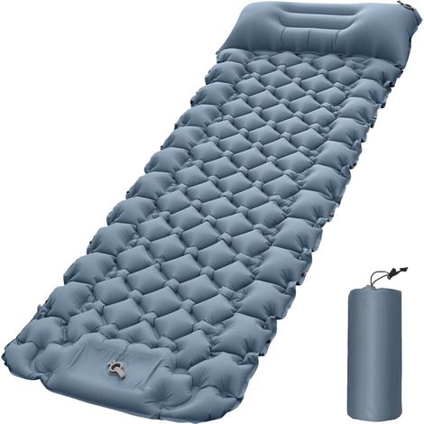 Lightweight Camping Mat with Air Pillow, Portable Air Mattress, Waterproof, Sleeping Pad for Backpack, Grey (1/5)