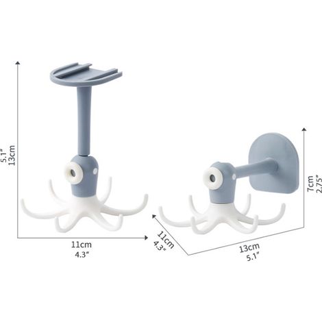 Crochets de cuisine pivotants à 360°, sans perçage, support de rangement à six crochets pour accessoires de cuisine et salle de bain (1/5)