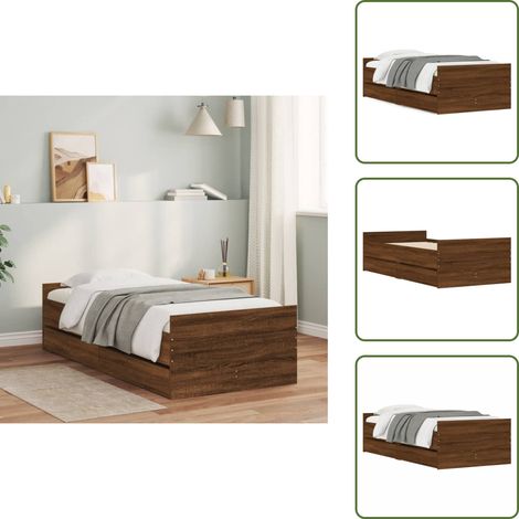 Madera de ingeniería - vidaXL Estructura de cama con cajones roble marrón 75x190 cm - Cama con cajones roble