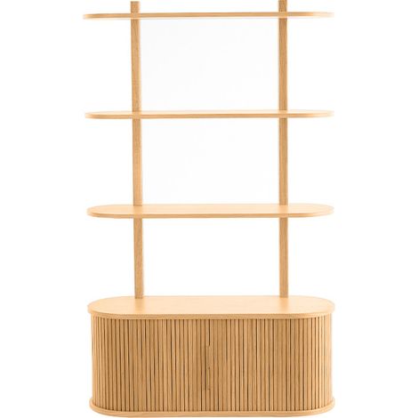 Libreria a parete in legno chiaro rovere con contenitore 2 ante scorrevoli L90 cm EPIC