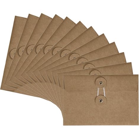 CCYKXAA 12 Pack Vintage Decorative Envelopes with Button and String Closure, Vintage Decorative Envelopes for Letters, Postcards, Greeting Cards, Invitations (17 x 11.5 cm, Brown) (1/5)