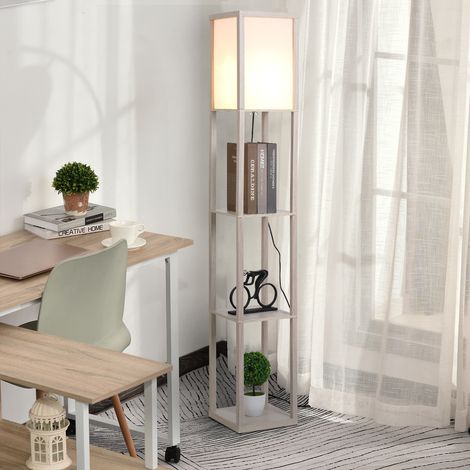 Lampada da terra con mensole, in legno, 26 x 26 x 160 cm, per soggiorno/camera da letto (lampadina non inclusa)