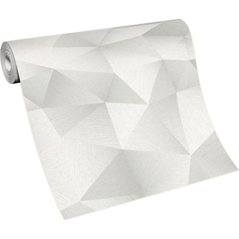Papier peint uni blanc effet trompe l'oeil – Tapisserie géométrique résistante – Pour pièces humides – Installation facile – Bricoflor (1/4)