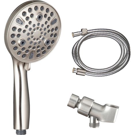 1 ducha de mano, 6 chorros, interruptor de encendido/apagado, alta presión, níquel cepillado, baño (1/5)