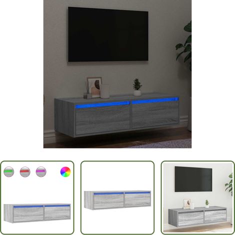 LED-Leuchten - TV-Schrank mit LED-Leuchten Grau Sonoma 100x35,5x25 cm (1/5)