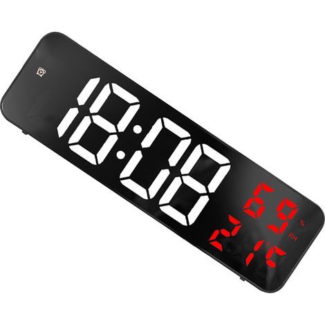 Large LED digital mirror clock, electronic alarm clock for home, large screen, wall clock, white and red (1/5)