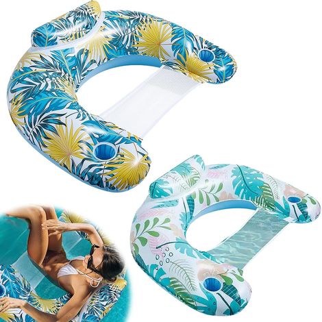Set di 2 materassini gonfiabili per adulti, materassino gonfiabile 4 in 1, gioco da piscina manuale portatile, ideale per le vacanze al mare. (1/5)