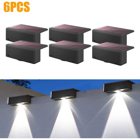 (Lot de 6 blancs) Lampe murale solaire étanche LED extérieure pour éclairage de cour, balcon ou jardin. (1/5)