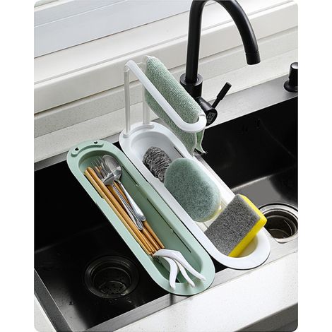 Égouttoir extensible pour évier, égouttoir de cuisine, range-torchons, gris (1/5)