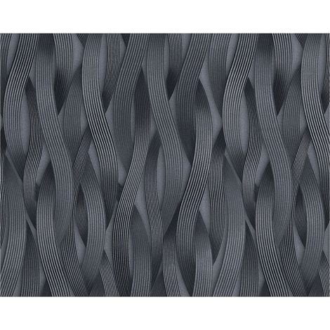 Carta da parati a righe EDEM 81130BR29 Carta da parati tnt strutturata tono su tono ed accenti metallici platino argento antracite grigio 10,65 m2 (1/3)