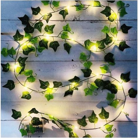 Guirlande lumineuse artificielle de lierre (1 pièce), 2 m, avec 20 LED et feuilles vertes, idéale pour le jardin, la cour, la maison, la terrasse et la décoration de mariages et fêtes.