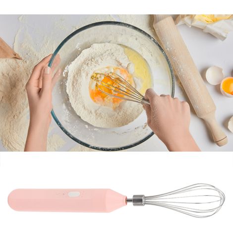 Grand batteur électrique à œufs, batteur à gâteaux et à crème, mousseur à lait portatif, mousseur à café, outil de pâtisserie haute puissance (rose) (1/5)