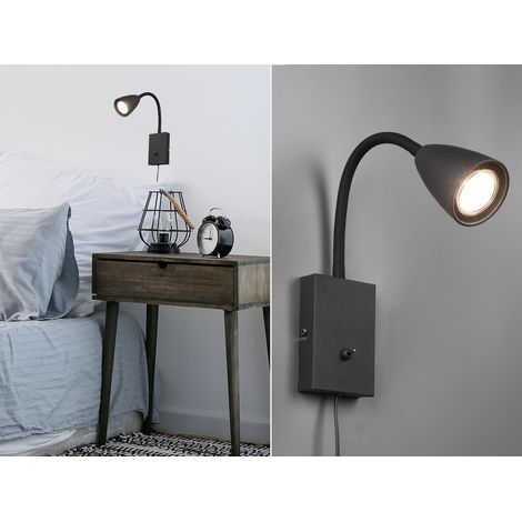Flexible Leselampe WANDA, Wandleuchte mit & ohne Stecker, Schwarz matt (1/5)