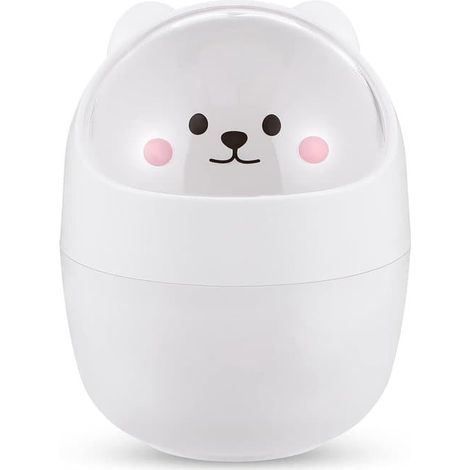 Poubelles et corbeilles à déchetsJoli mini panier de bureau avec couvercle - corbeille à papier en forme de chat avec couvercle pivotant - petit panier de rangement - Blanc (1/5)