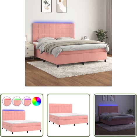 vidaXL Matelas à ressorts ensachés -  Sommier à lattes de lit matelas et LED Rose 160x200 cm Velours (1/5)