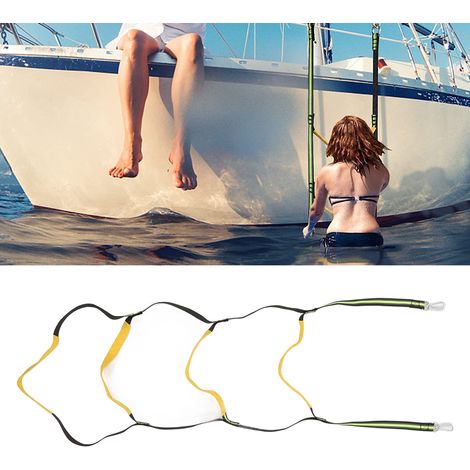 Bootsleiter – Marineleiter aus grünem fluoreszierendem Seil, 4 Stufen für Schlauchboote, Kajaks und Kanus. (1/5)