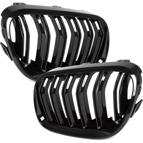BMW 3 E92 E93 10-13 rejillas entre los faros (ri帽ones) izquierda + derecha conjunto NEGRO BRILLO DOBLE BARRA (1/5)