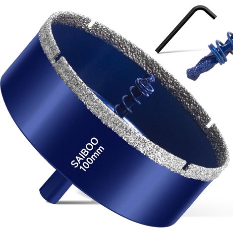 Scie Cloche Diamantée pour Carrelage avec Foret de Centrage, Foret Diamant Brasé dur pour Porcelaine, Carrelage, Verre, Granit, Marbre et Céramique (Diamètre 100mm) (1/5)