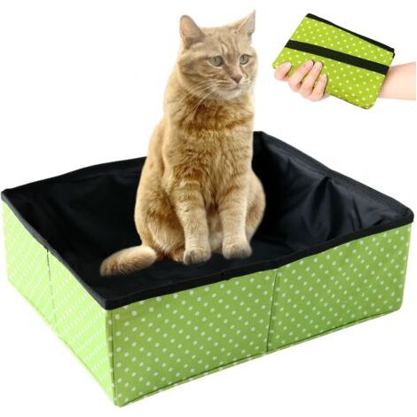 BUNTHAUS Bac à Litière pour Chat Pliable, Portable Litière de Voyage pour Chat, Boîte à Litière Pliable pour Chats avec Animaux, Imperméable, Nettoyer pour Domicile et Extérieures Camping, L(Vert) (1/5)