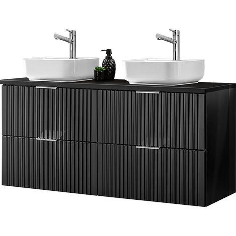 Doppelwaschtisch mit 2 Aufsatzbecken, matt schwarz Rillenoptik, ADELAIDE-56-BLACK, B/H/T ca. 120,6/73,2/46,5 cm (1/5)