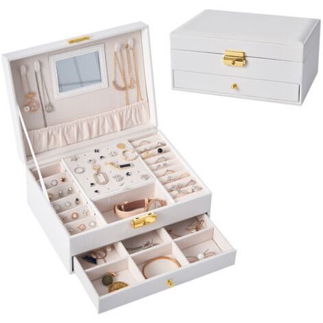BUNTHAUS Boîte à bijoux filles filles voyage bijoux rangement rectangulaire petite boîte à bijoux anneaux boucles d'oreilles collier multicolore(Blanc) (1/5)