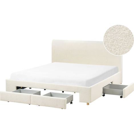 Bed with Storage Drawers Boucle SOUTRIN 180 x 200 cm (EU Super King) Off-White