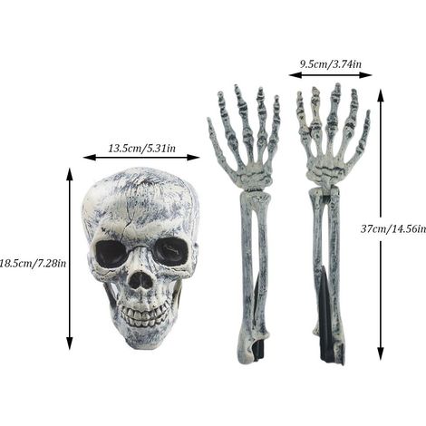 Tête de squelette lumineuse, mains et bras à planter pour décoration extérieure d'Halloween, jardin, cour, maison hantée (1/5)