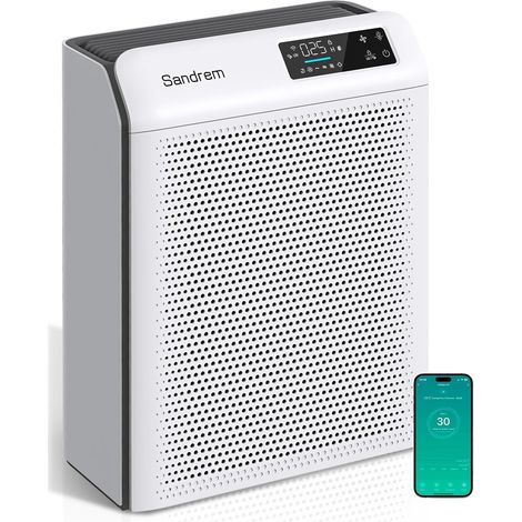 Purificateur d’Air avec Filtre HEPA H13, CADR 300 m³/h, Purificateur Air contre Pollen Poussière Poils d’Animaux Fumée Odeurs, Contrôle APP, UV-C, Mode Sommeil Silencieux pour Chambre Bureau Salon