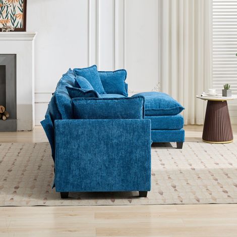 Accoudoirs uniquement pour canapé Cloud, canapé d'angle moderne, idéal pour salon, chambre et appartement, coussin d'assise double couche confortable, tissu chenille respirant, bleu, DE501CBL (1/4)
