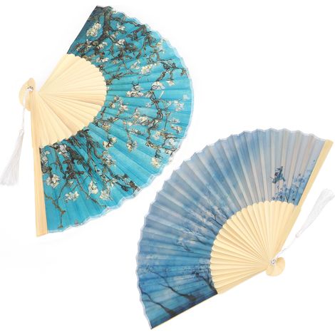 2 Pièces Éventail Japonais en Bambou Peint à la Main, Décoration Murale Élégante pour Maison (1/5)