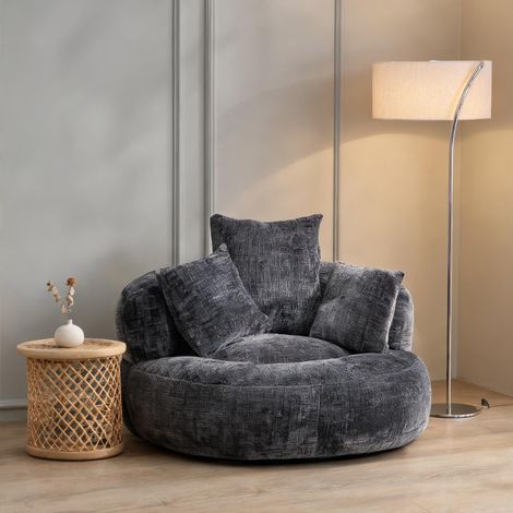 Fauteuil poire en chenille gris classique avec dossier haut 108 (1/5)
