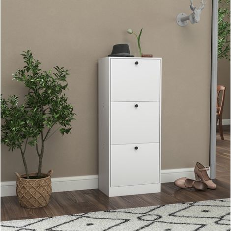 Schuhschrank 47x28x115 cm Weiß aus Holz mit 3 Klappen, verstellbaren Fächern und platzsparendem Design (1/5)