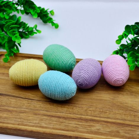Oeuf Décoratif - Boule En Laine Enveloppée Forme Ovale - Décoration Intérieure Printemps Pâques - Lot De 5 (1/5)