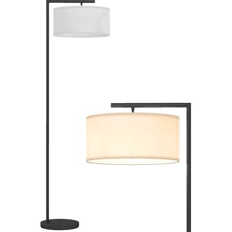 Lampadaire lampe à pied abat-jour en tissu de lin base ronde stable 47 x 37 x 153 cm noir et blanc (1/5)