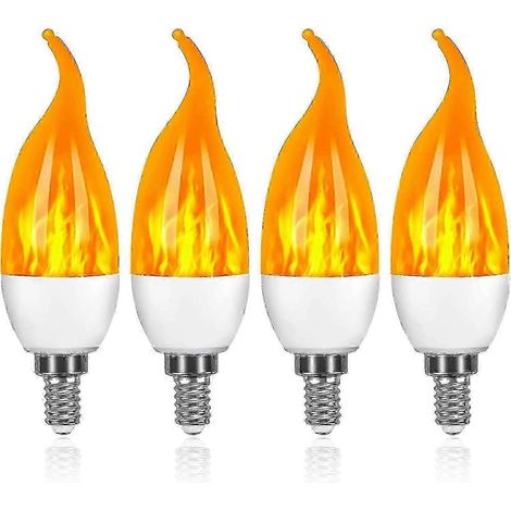 Ampoule LED flamme E14 3W, 3 modes, lot de 4 avec effet clignotant, éclairage décoratif pour la décoration intérieure, AC. (1/5)