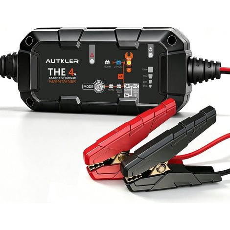 Chargeur de batterie 6 V 12 V 2 A 4 A, entièrement automatique et intelligent pour moto, voiture, tondeuse à gazon et batterie au lithium LiFePO, toutes les batteries plomb-acide, températures (1/5)