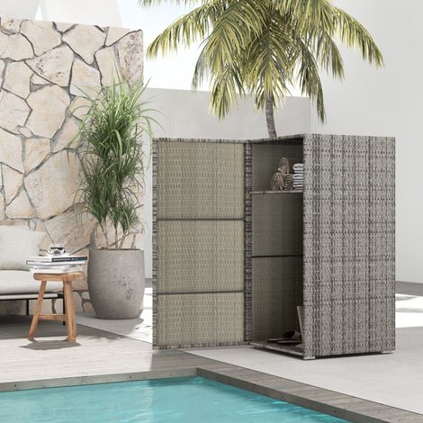 Gartenschrank aus PE-Rattan mit 2 Fächern, 60 x 63 x 120 cm, Grau