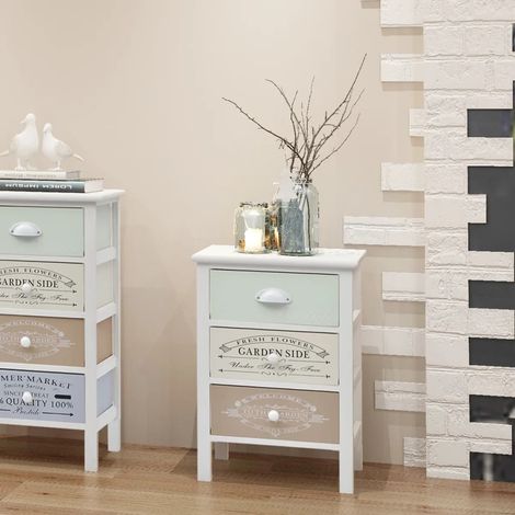 Vidaxl – Armoire de rangement style français 3 tiroirs en bois de Paulownia – Dimensions 38x28x57 cm – Tiroirs coulissants avec gravures