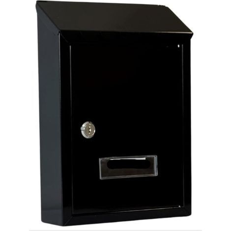 2 clés (Noir) Boîte aux lettres 21 x 6 x 30 h, porte lettres en tôle peinte avec toit, auvent supérieur arrière, boîte aux lettres d'extérieur avec serrure à cylindre (1/5)