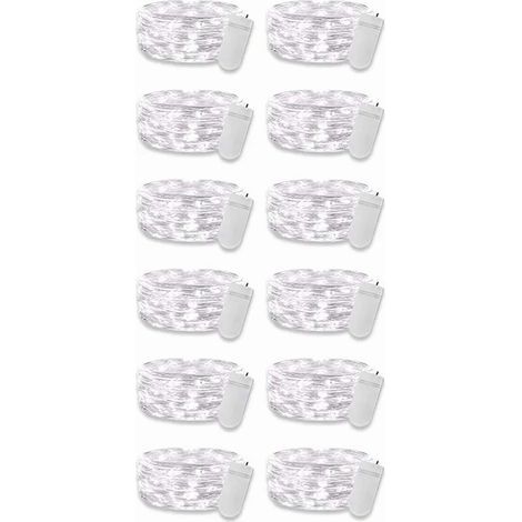 12-Piece Push Button String Lights, 0.03W, Cool White Light, 20 LEDs, 3V, Flexible, IP65 Waterproof, for Bedroom, Wedding Party (1/5)