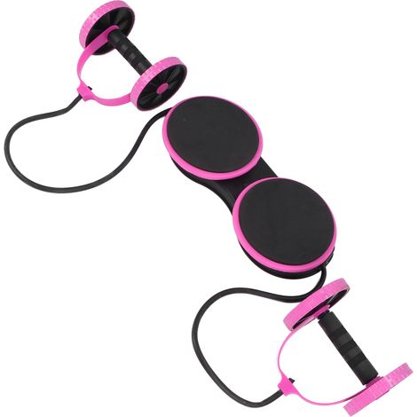 Rouleau abdominal multifonctionnel pour musculation, entraînement des abdos avec corde de traction, roulette fitness rose (1/5)
