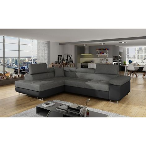 Ecksofa Schlafsofa SARRA Stoff Soft- Sawana Schwarz-Dunkelgrau Ottomane Links (1/5)